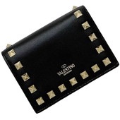 ヴァレンティノ ガラヴァーニ 二つ折り 財布 f-23016 ブラック ロックスタッズ 1W0P0P39B0L 美品 レザー 中古 VALENTINO GARAVANI スタッズ 黒 フラップ ホック