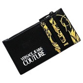 ヴェルサーチ コインケース ec-23104 ブラック イエロー JEANS COUTURE 72YA5PB3 美品 カードケース ホルダー サフィアーノ レザー 中古 VERSACE ファスナー 小