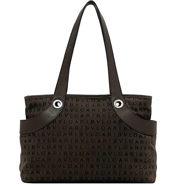 ブルガリ トートバッグ ロリータ ec-23120 ブラウン ロゴマニア 軽い キャンバス レザー 中古 BVLGARI ロゴ 茶色 ファスナー 肩掛け 大容量 ヴィンテージ 定番 人気 レディース 総柄 ショルダートート 軽い カジュアル 普段使い ブランド 本物 鑑定済み ブルガリ トートバッグ ロリータ ec-23120 ブラウン ロゴマニア 軽い