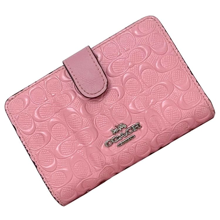 COACH 二つ折り財布 ピンクレザー　レディース クーポン】コーチ 二つ折り財布 アウトレット ミニ財布 ピンク