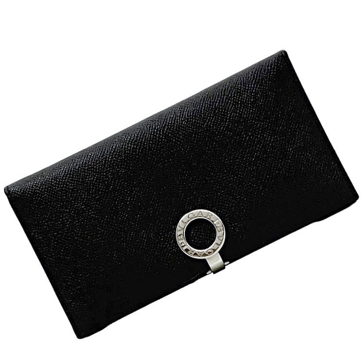 BVLGARI ロゴクリップ 長財布 ブラック 美品 クレインレザー 美品】BVLGARI・ブルガリ・長財布・ロゴクリップ・グレイン