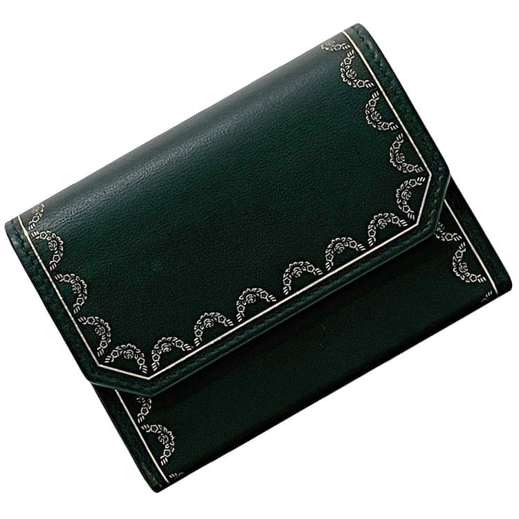 美品 Cartier カルティエ ガーランド ドゥ ウォレット グリーン カルティエ ミニ 財布 ec-23666 グリーン ゴールド ガーランド