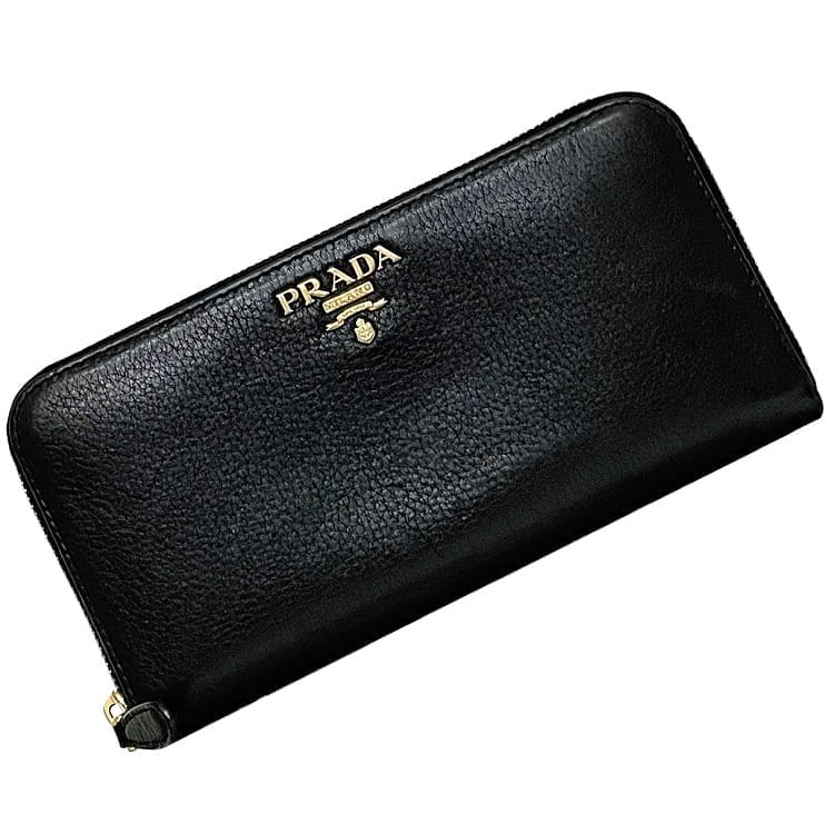 PRADA 長財布　ラウンドファスナー　レザー　黒 ゴールド金具 ナッパレザー PRADA プラダ ラウンドファスナー長財布 1ML506 QHH F0002