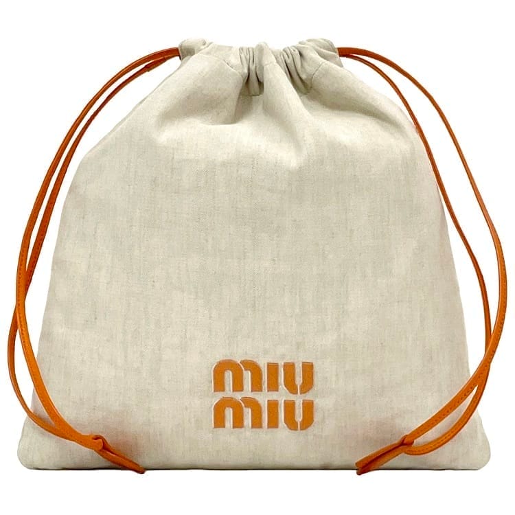 【シンプル×キュート】miumiu 巾着バケットバッグ 2Way ミュウミュウ 巾着 バッグ ec-23740 ナチュラル オレンジ 2F7Z