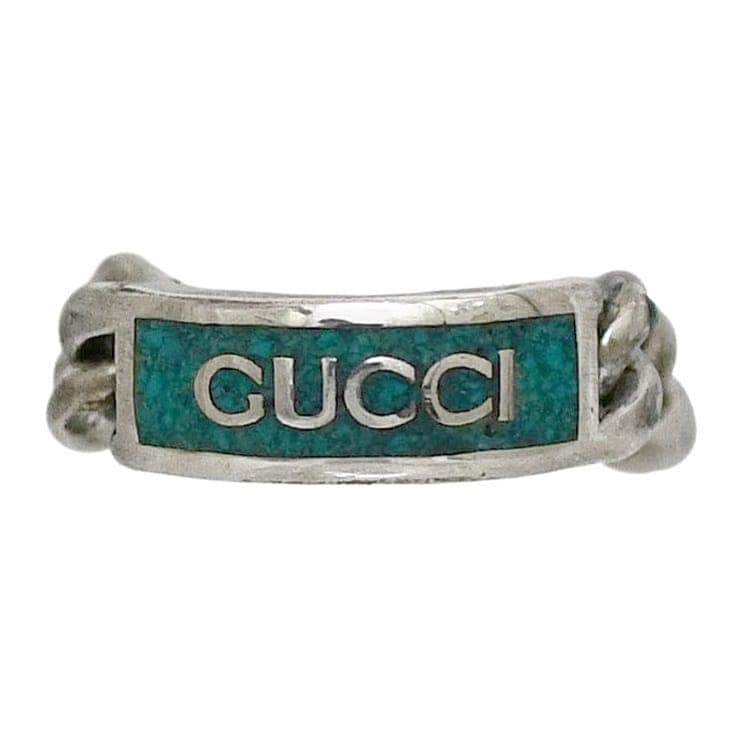 国内発送】GUCCI グッチ ロゴ チェーンリング 678711 グッチ リング ec-23687 シルバー グリーン 678711-8183 未使用