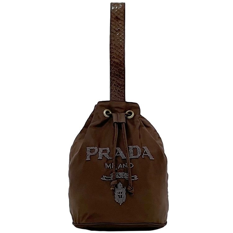 PRADA 巾着　ポーチ　dark brown こげ茶 プラダ 巾着 ハンドバッグ ec-23702 ブラウン 美品 レア