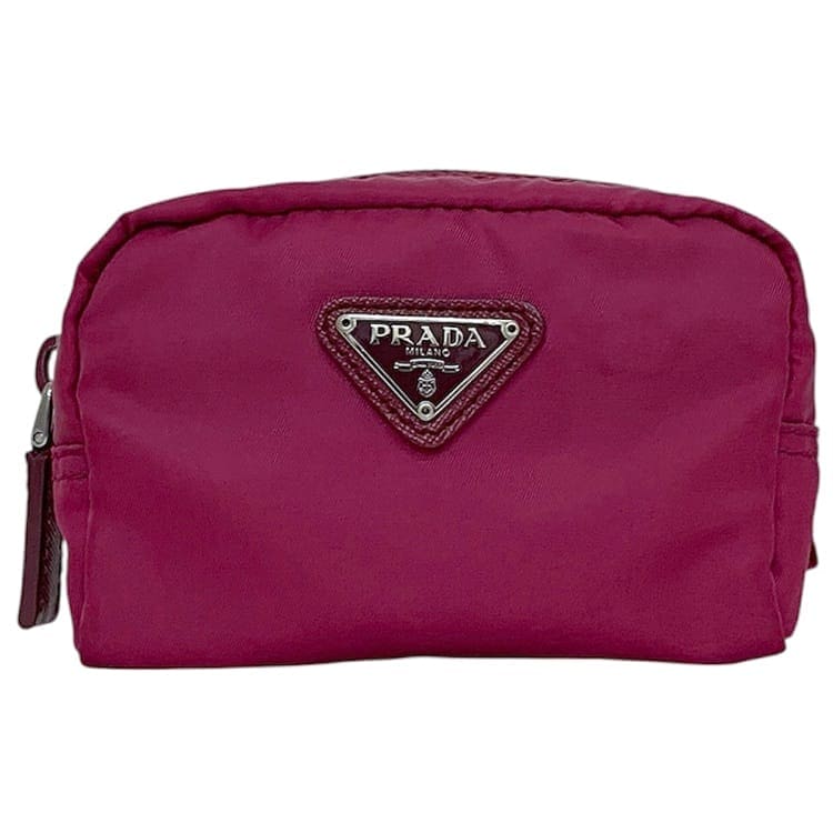 【美品】PRADA アクセサリーポーチ　三角ロゴ　テスート　ナイロン　パープル 美品】PRADA アクセサリーポーチ 三角ロゴ テスート ナイロン