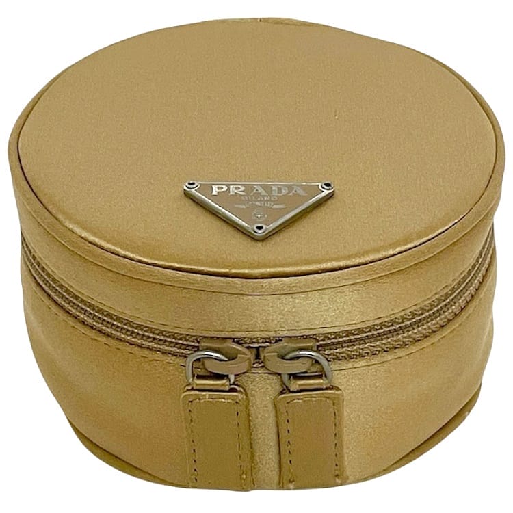 【良品】PRADA ブラウン（ベージュ）ポーチ 中古・古着通販】PRADA (プラダ) レザーコスメポーチ ベージュ