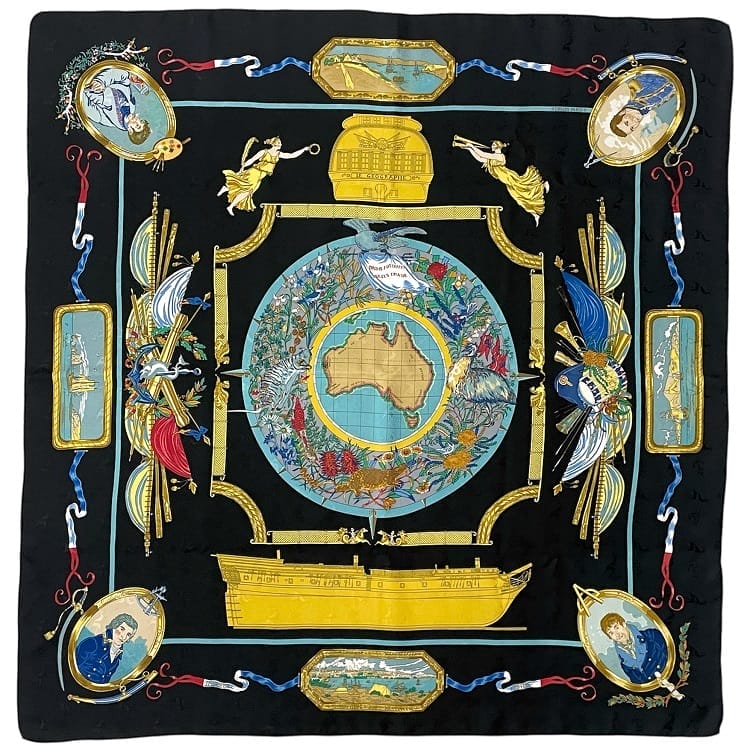 エルメス HERMES スカーフ　カレ90 クリーニング済み エルメス スカーフ カレ 90 ec-23839 ブラック ゴールド ORBIS