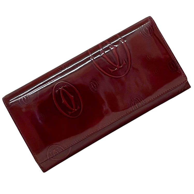 カルティエ 二つ折り 長財布 ec-23820 ボルドー ハッピーバースデー L3000722 美品 財布 レザー 中古 Cartier ロング 赤 ウォレット マスト ロゴ ヴィンテージ メンズ  レディース 定番 人気 ロングウォレット ワインレッド ブランド 本物 鑑定済み カルティエ 二つ折り 長財布 ec-23820 ボルドー ハッピーバースデー