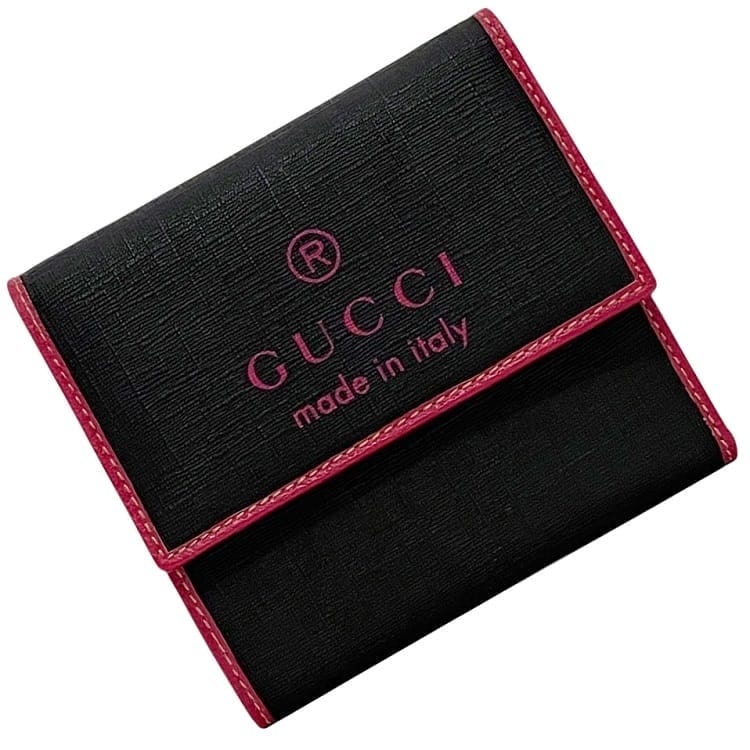 グッチ 三つ折り 財布 ec-23919 ブラック ピンク 170400 美品