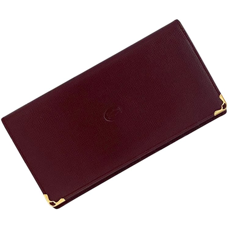 美品　カルティエ　グレインレザー　ゴールド金具　マストライン　財布　　ボルドー 美品 カルティエ グレインレザー ゴールド金具 マストライン 財布 ボルドー