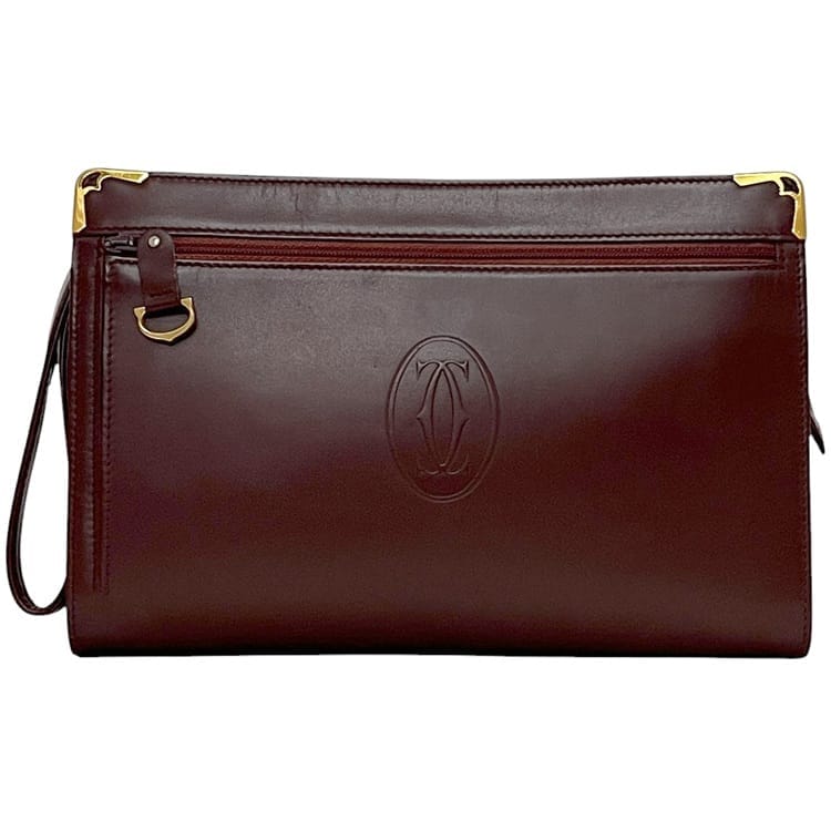 カルティエ セカンドバッグ ボルドー マスト 美品 レザー 中古 Cartier
