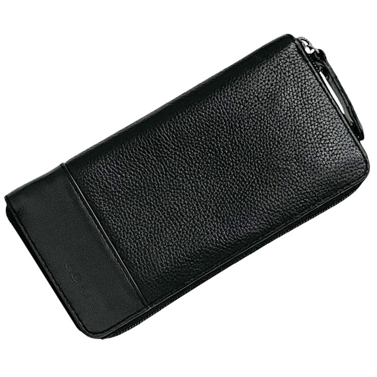 未使用 COACH コーチ 三つ折り財布 レザー 革 グレー 灰色 無地 ジップ