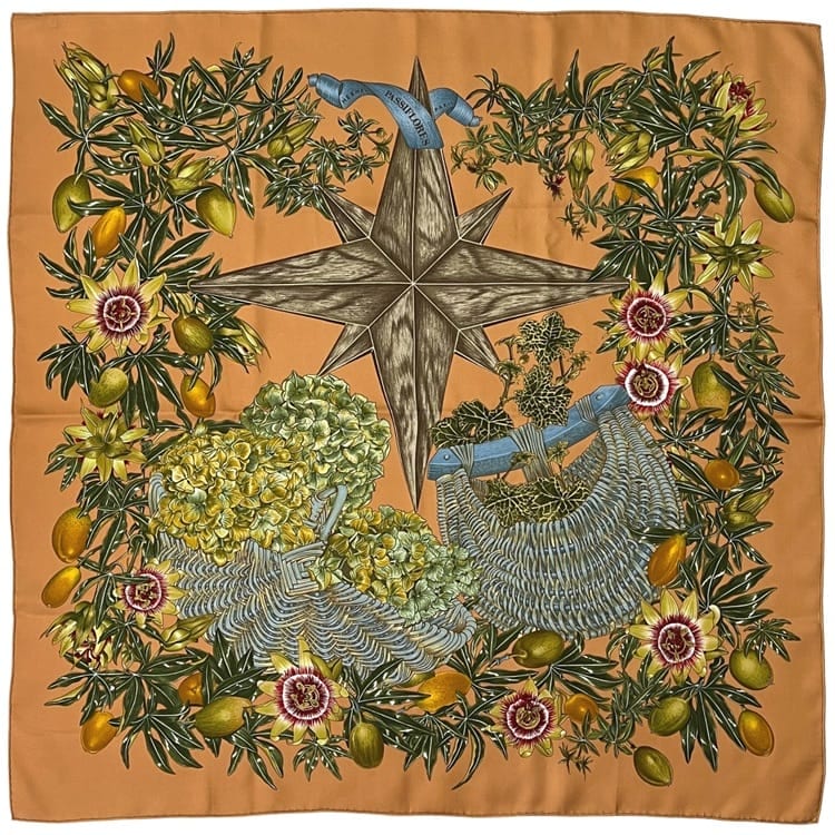 エルメス スカーフ カレ90 オレンジベージュ PASSIFLORES HERMES 美品