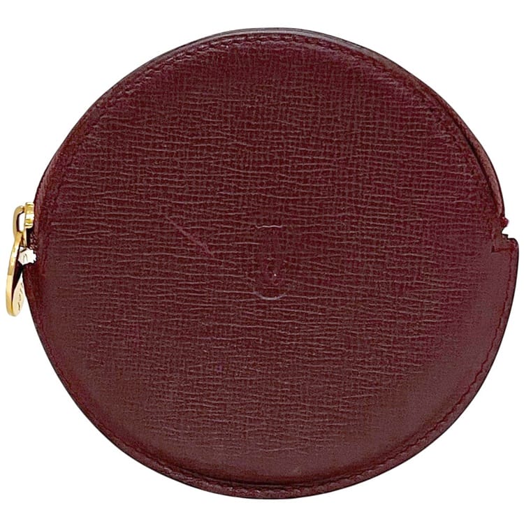 カルティエ ケース ボルドー マスト L3000159 美品 小銭入れ レザー 中古 Cartier ラウンド 丸 財布 ファスナー ワンポイント レディース メンズ ワインレッド ヴィンテージ 革 ロゴ シンプル 赤 ゴールド金具 カルティエ コインケース ボルドー マスト L3000159 美品 小銭入れ