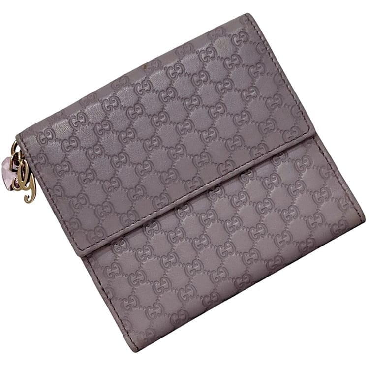 グッチ 二つ折り 財布 パープル マイクロシマ 232579 Wホック 美品