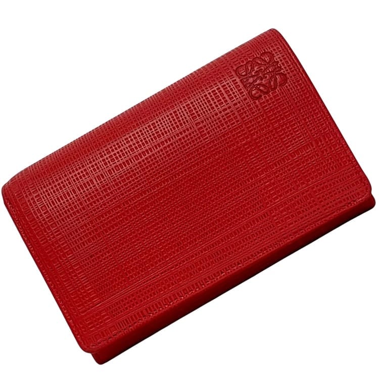 ロエベ 二つ折り 財布 レッド リネン アナグラム 101.88.K98 美品