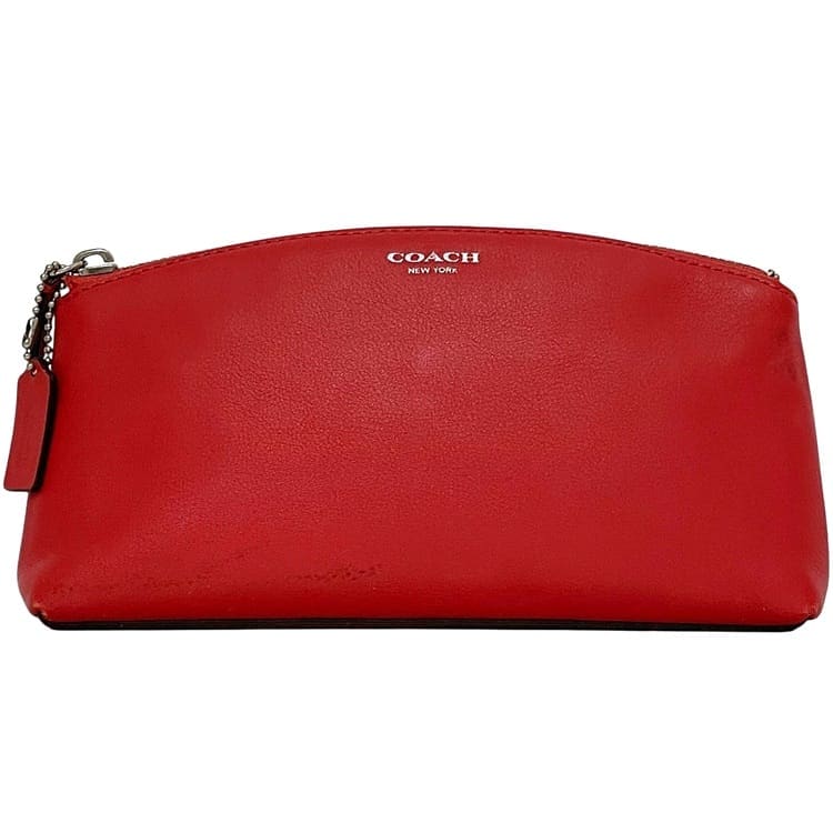 コーチ ポーチ レッド 美品 レザー 中古 COACH ファスナー チャーム付