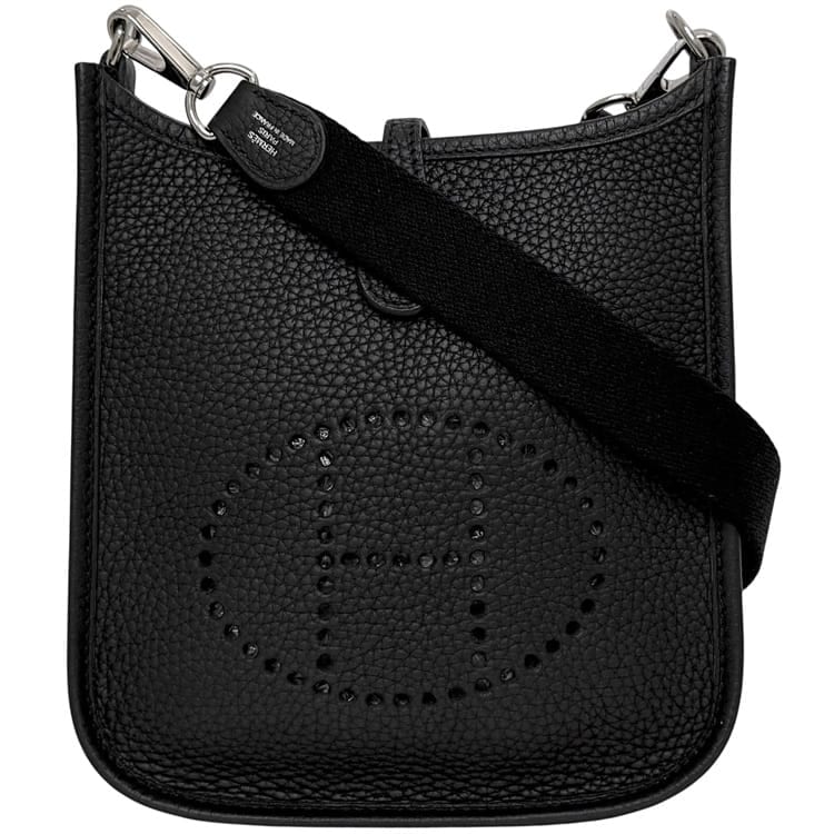 エルメス ショルダーバッグ エヴリン TPM ブラック ミニ 美品 レザー トリヨンクレマンス 中古 U刻印 HERMES Ｐ金具 黒 クロスボディ ミニバッグ パンチング ロゴ Ｈ マーク レディース 定番 人気 シンプル 斜め掛け エルメス ショルダーバッグ エヴリン TPM ブラック ミニ 美品 レザー