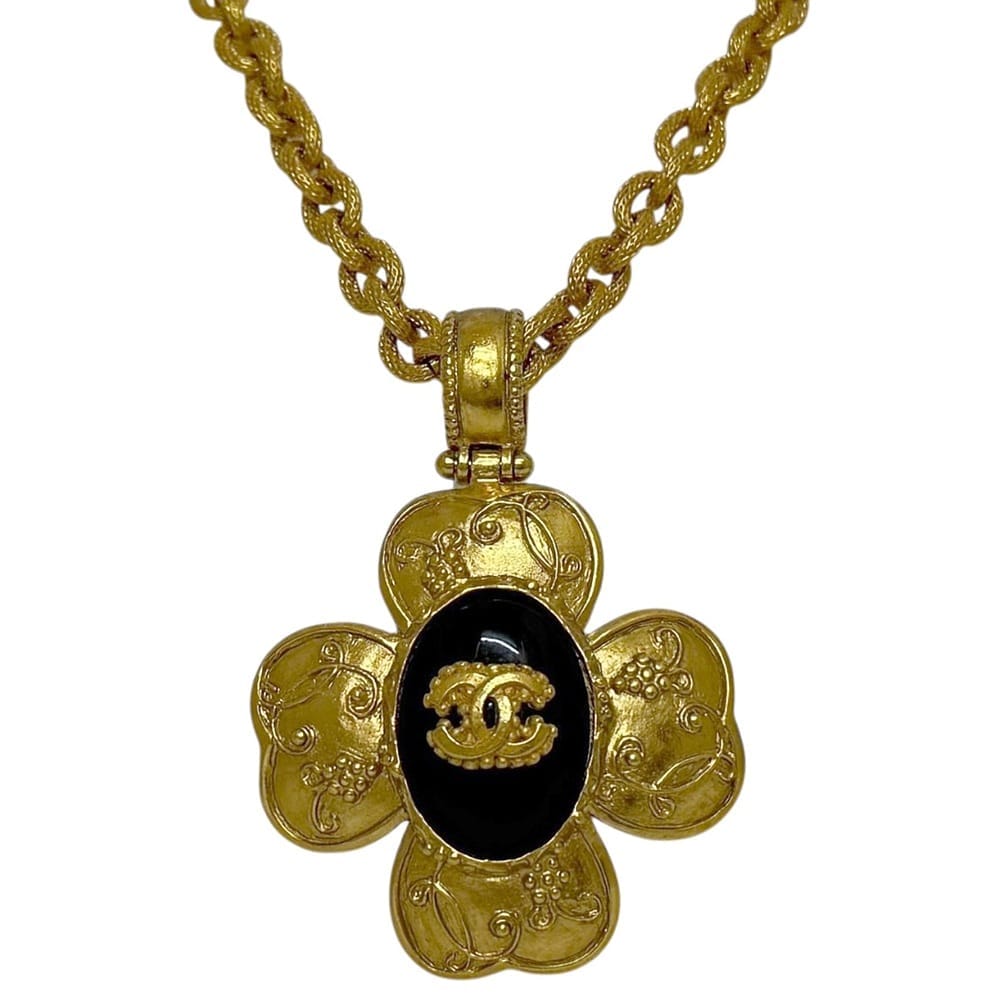 シャネル ネックレス ゴールド ブラック ココマーク 美品 GP 中古 06 A