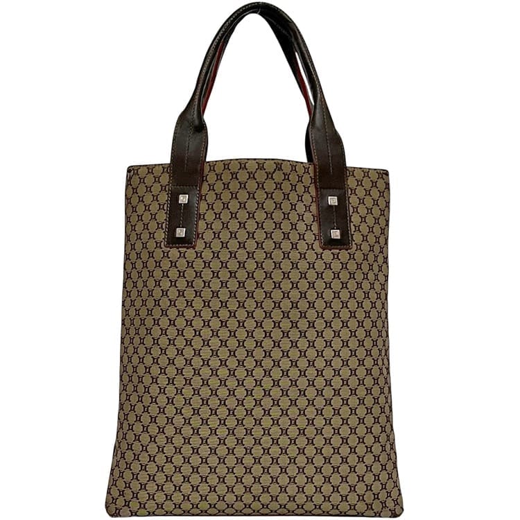 セリーヌ トートバッグ ベージュ ブラウン マカダム 軽い ナイロン レザー 中古 ST 00/36 CELINE ロゴ 総柄 縦長 書類 a4 茶色 メンズ レディース 定番 人気シンプル ヴィンテージ キャンバスバッグ 通勤 通学 セリーヌ トートバッグ ベージュ ブラウン マカダム 軽い ナイロン