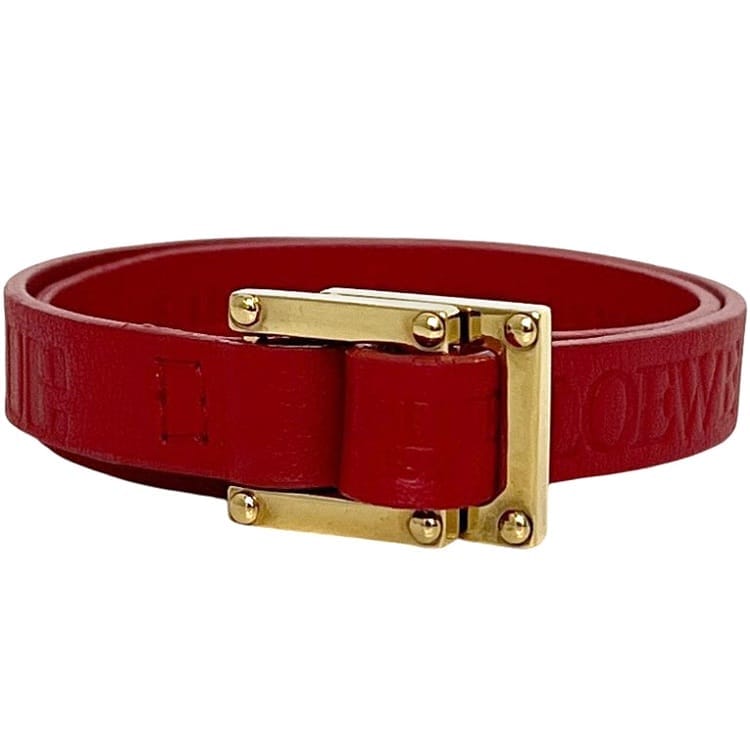 ロエベ ブレスレット レッド 美品 レザー 中古 030510 LOEWE ブレス 箱