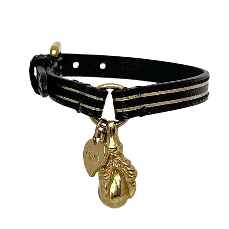 プラダ ブレスレット ブラック ゴールド 美品 レザー 中古 PRADA