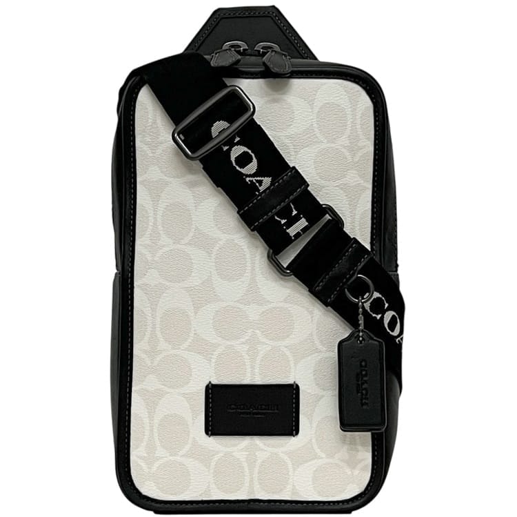 COACH ボディバッグ ホワイト ブラック コーチ ボディバッグ ホワイト ブラック シグネチャー CP079 美品 PVC