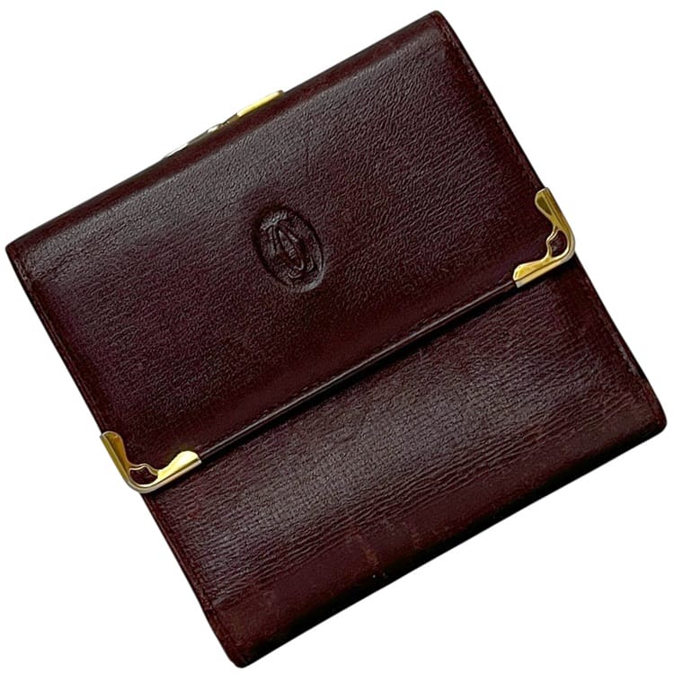 未使用✨Cartier 三つ折り 財布 がま口 ゴールド金具 ボルドー マスト カルティエ 三つ折り がま口 財布 ボルドー マスト 折り財布 レザー