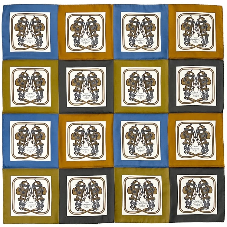 エルメス スカーフ カレ 90 ブラウン ブルー オレンジ マルチカラー