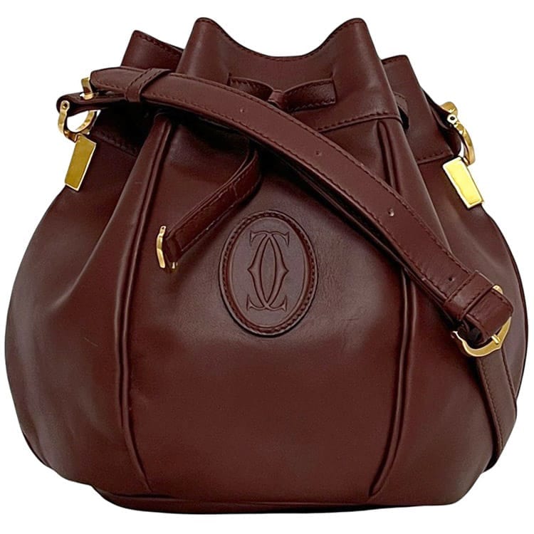 カルティエ ショルダーバッグ ボルドー マスト 美品 巾着 レザー 中古