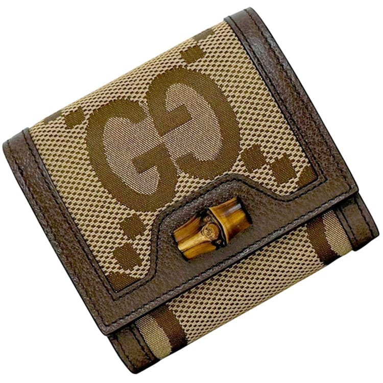 グッチ 二つ折り 財布 ダイアナコンパクト ベージュ ブラウン ジャンボ