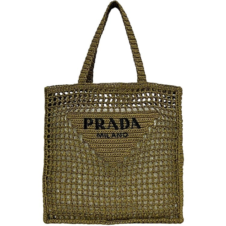 プラダ トートバッグ カーキグリーン 1BG393 美品 ラフィア 中古 PRADA