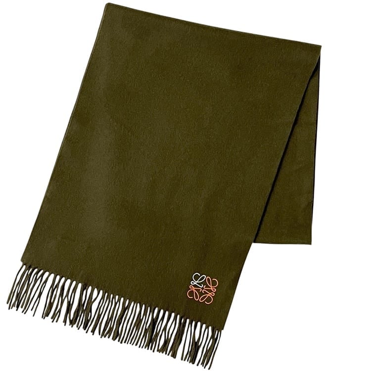 【未使用品】LOEWE マフラー カシミア100% カーキグリーン ロエベ マフラー カーキグリーン アナグラム 美品 クリーニング済み