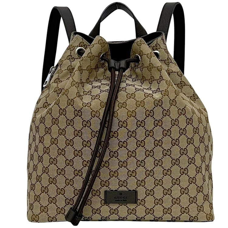 グッチ 巾着 リュック ベージュ ブラウン GGキャンバス 449175 美品