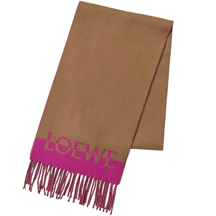 ロエベ マフラー ブラウン ピンク 美品 クリーニング済み ウール 90