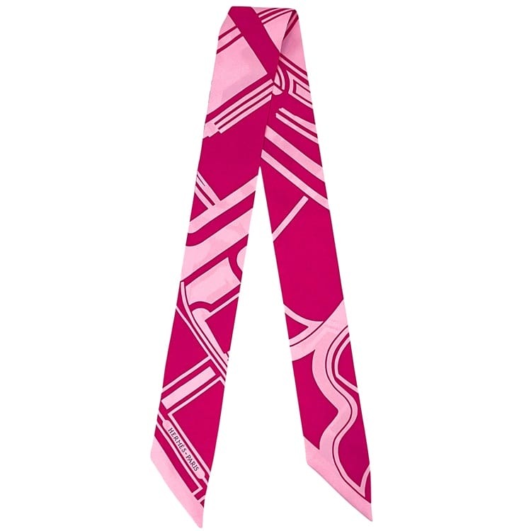 エルメス リボンスカーフ ツイリー ピンク 美品 クリーニング済み