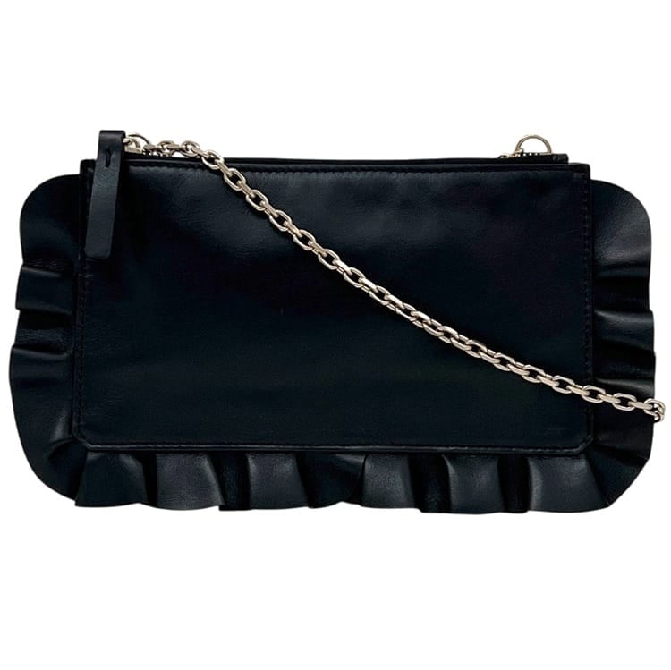 RED VALENTINO ブラック チェーンショルダーバッグ クラッチ レッド ヴァレンティノ フリンジ チェーン ショルダーバッグ ブラック