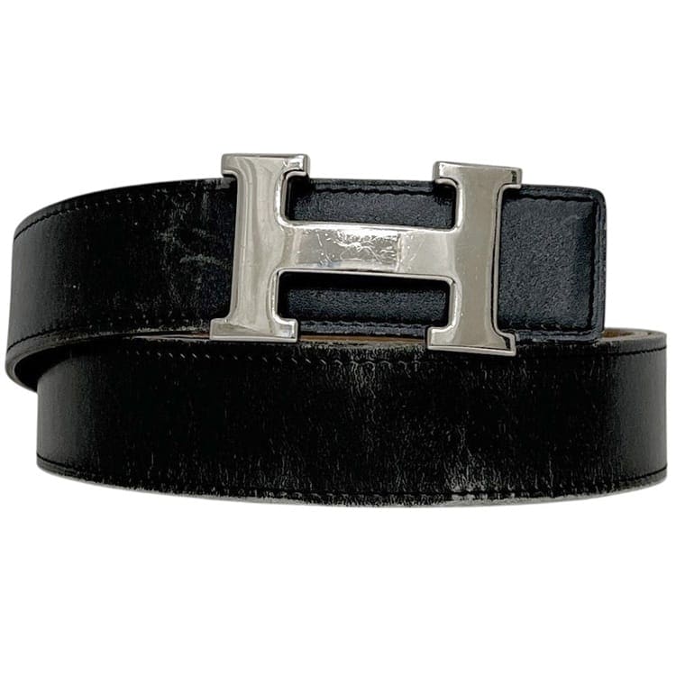 【美品】HERMES ベルト Hバックル レザー ブラック ブラウン 黒 茶 エルメス H ベルト ブラック ブラウン 黒 茶色 コンスタンス ウエスト