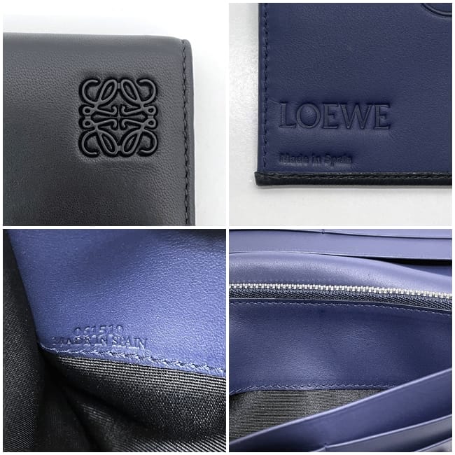 ロエベ 二つ折り 長財布 ec-23757 ブラック ネイビー アナグラム
