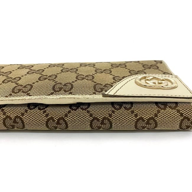 グッチ 二つ折り 長財布 ベージュ ホワイト ブラウン ゴールド
