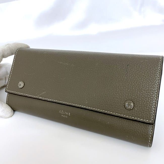 CELINE 正規品　グレージュ レザー 長財布 CELINE セリーヌ 長財布 ラウンドファスナー レザー 本革