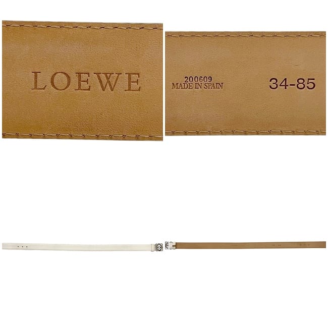 ロエベ ベルト ホワイト アナグラム 美品 ウエスト 85cm レザー 中古