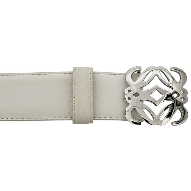 ロエベ ベルト ホワイト アナグラム 美品 ウエスト 85cm レザー 中古