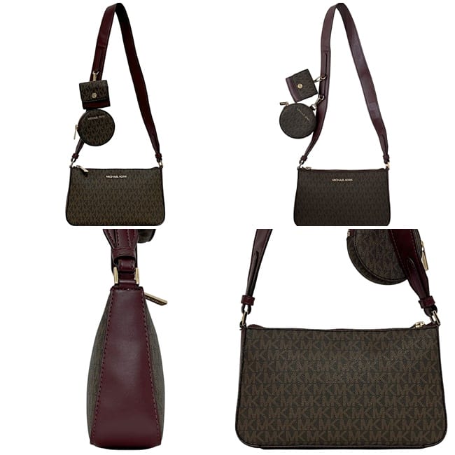 マイケルコース ショルダーバッグ ジェットセット ブラウン ボルドー 35S1GTVC3B 美品 ポーチ付き PVC レザー 中古 MICHAEL KORS クロスボディ 茶色 ポーチ付き ファスナー レディース 定番 人気 斜め掛け マイケルコース ショルダーバッグ ジェットセット ブラウン ボルドー