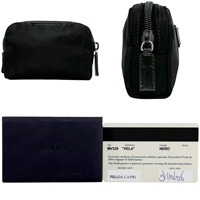 プラダ ミニ ポーチ ブラック NERO ヴェラ MV339 美品 ナイロン 中古