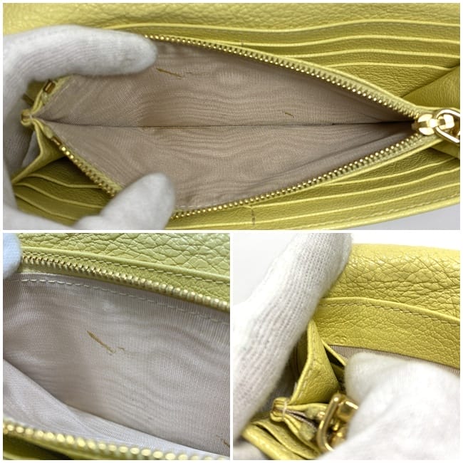 ミュウミュウ 二つ折り 長財布 ec-22260 イエロー 財布 レザー 中古