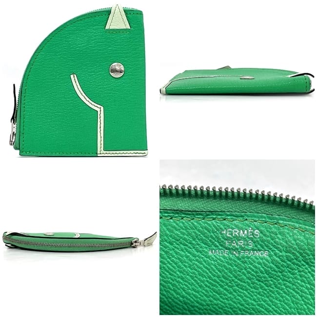 エルメス コインケース f-23747 グリーン ミント 美品 小銭入れ レザー