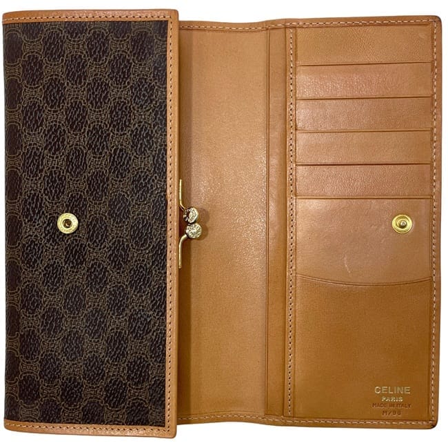 セリーヌ 二つ折り がま口 長財布 ブラウン マカダム 財布 ガマグチ